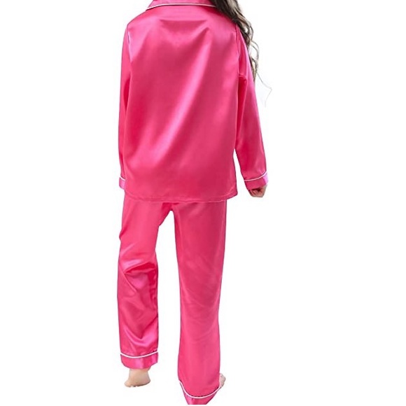 NWT GIRLS ROSE COLORED 2 PIECE SATIN PAJAMA SET - Picture 4 of 16